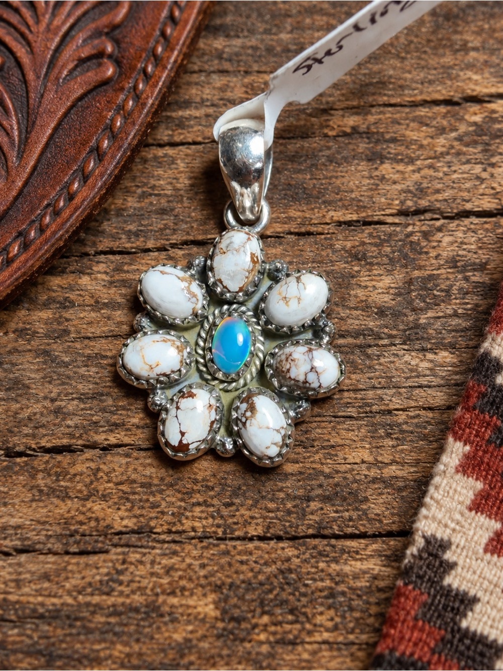 Southwestern Sterling Silver Wild Horse Cluster Pendant Floral Balloon Opal Cent